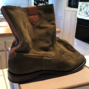 Olive green suede with leather trim